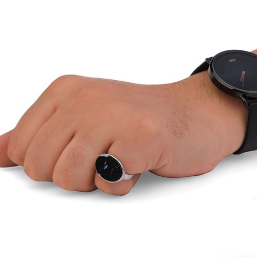 خاتم فضة ملكي أسود خريطة عيار 925 أسترليني