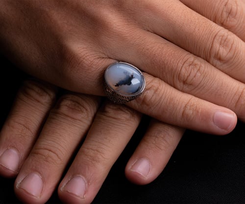 خاتم فضة عقيق مشجر عيار 925 أسترليني