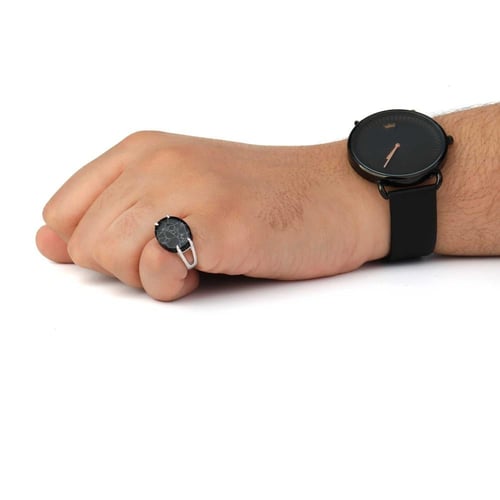 خاتم فضة شنكار حجر أسود معرق خفيف عيار 925 أسترلين...