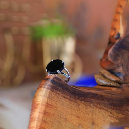 خاتم فضة شنكار حجر عقيق اسود دائري عيار 925 أسرلين...