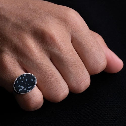 خاتم فضة ملكي أسود مخطط عيار 925 أسترليني