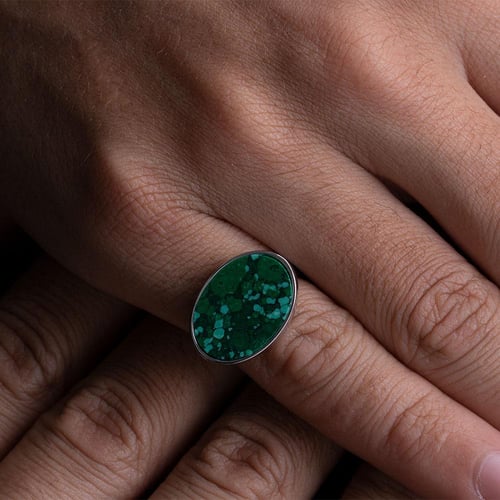 خاتم فضة ملكي حجر قزع أخضر عيار 925 أسترليني