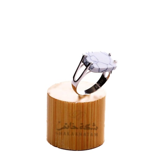 خاتم فضة شنكار مربع ابيض معرق عيار 925 أسترليني