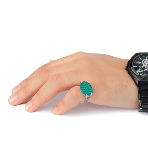 خاتم فضة شنكار أخضر مخطط عيار 925 استرليني