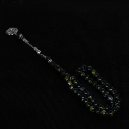 سبح بكلايت اخضر زيتي معرق طربزون راديوم 45 خرزة