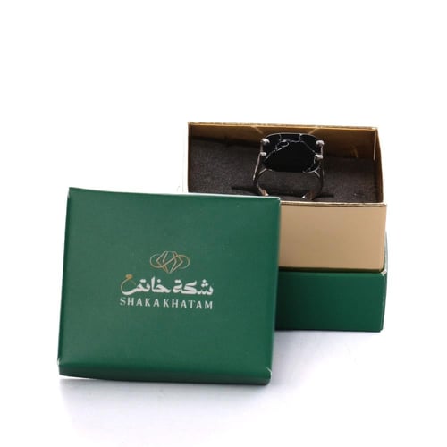 خاتم فضة شنكار مربع اسود معرق عيار 925 أسترليني