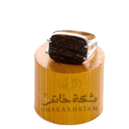 خاتم فضة مربع شنكار بني مشجر عيار أسترليني