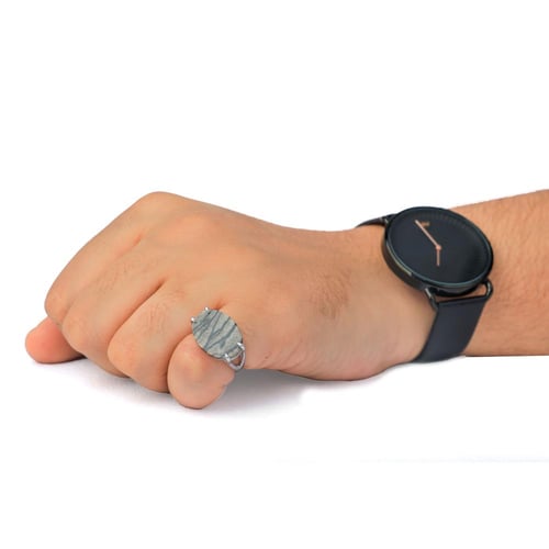 خاتم فضة مخطط أسود رصاصي عيار 925 أسترليني