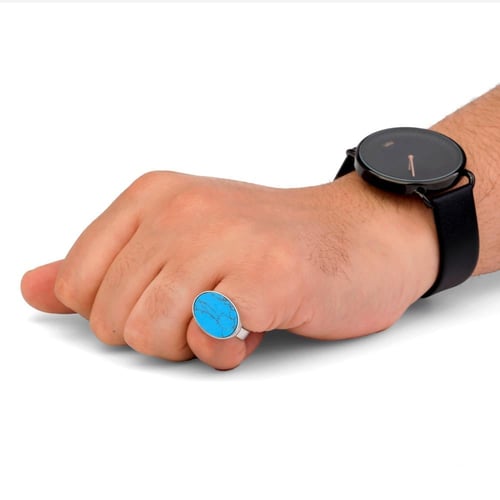 خاتم فضة ملكي حجر فيروزي فضة عيار 925 أسترلني