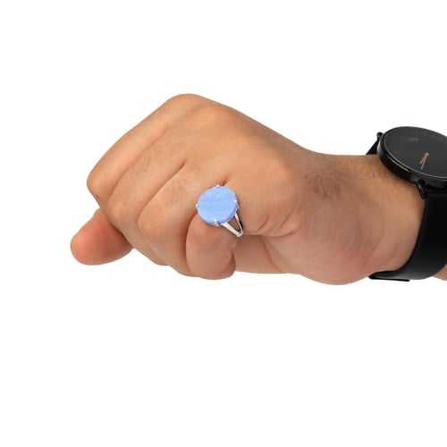 خاتم فضة شنكار حجر عقيق سماوي دائري عيار 925 أسترل...