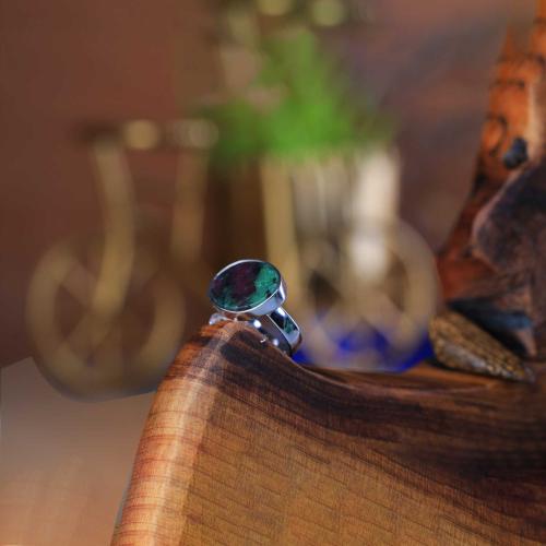 خاتم فضة ملكي أخضر مخطط عيار 925 أسترليني