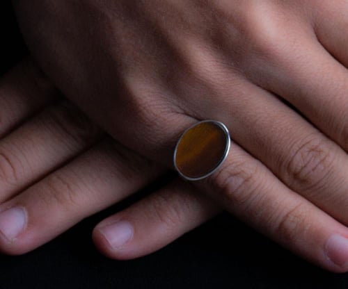 خاتم فضة ملكي حجر النمر عيار 925 أسترليني