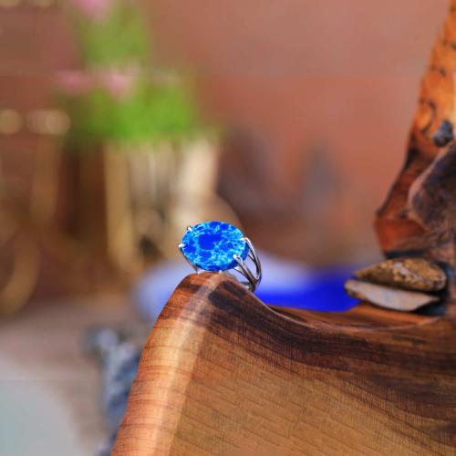 خاتم فضة شنكار حجر ازرق معرق عيار 925 أسترليني