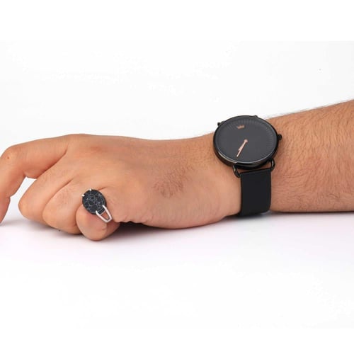 خاتم فضة شنكار حجر أسود معرق خفيف عيار 925 أسترلين...