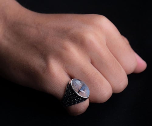 خاتم فضة عقيق مشجر عيار 925 أسترليني