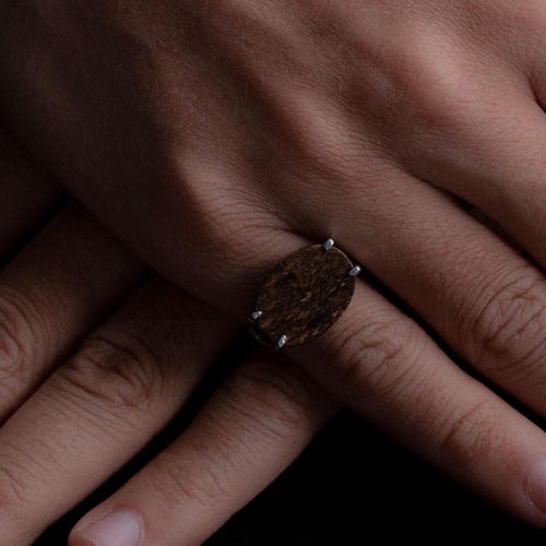 خاتم فضة شنكار مخطط بني عيار 925 أسترليني