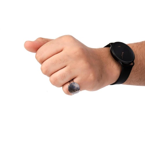 خاتم فضة شنكار حجر عقيق مشجر طبيعي دائري عيار 925...