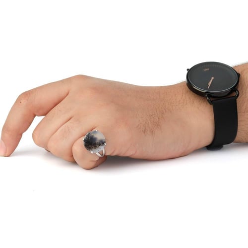 خاتم فضة شنكار حجر عقيق مشجر طبيعي دائري عيار 925...