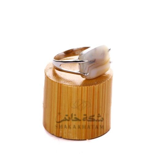 خاتم فضة شنكار مربع لؤلؤي عيار 925 أسترليني