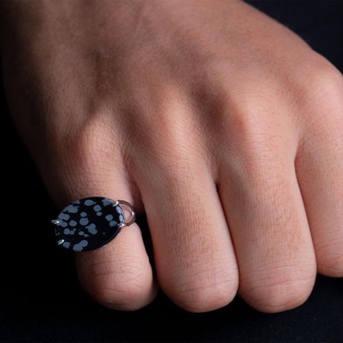 خاتم فضة شنكار أسود خريطة عيار 925 أسترليني