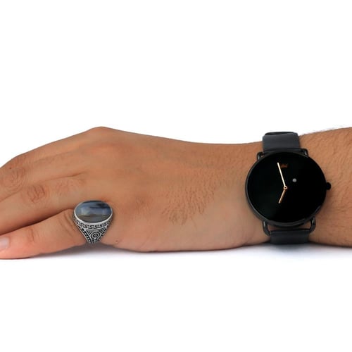 خاتم فضة عقيق مشجر عيار 925 أسترليني