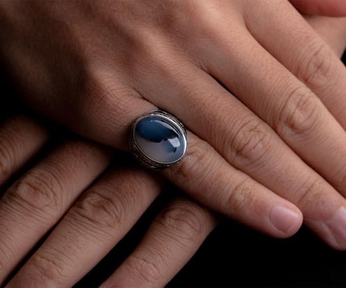 خاتم فضة عقيق مشجر عيار 925 أسترليني