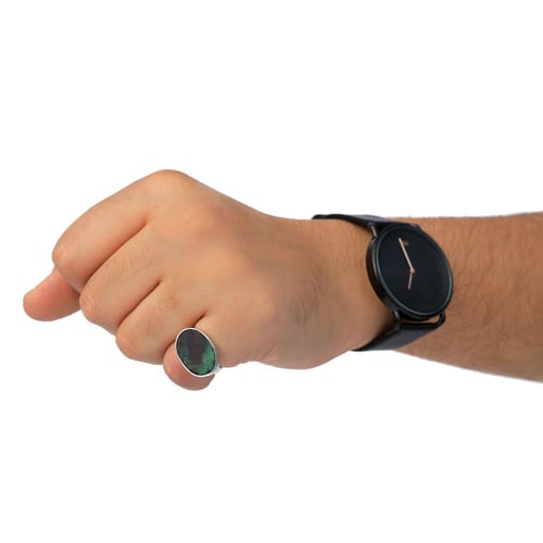 خاتم فضة ملكي أخضر مخطط عيار 925 أسترليني