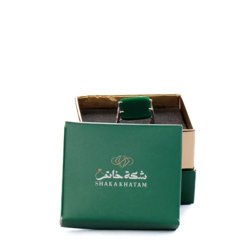 خاتم فضة شنكار مربع اخضر سادة عيار 925 أسترليني