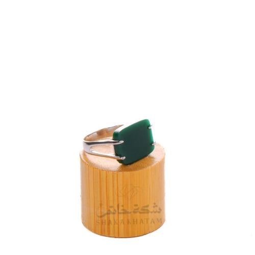 خاتم فضة شنكار مربع اخضر سادة عيار 925 أسترليني