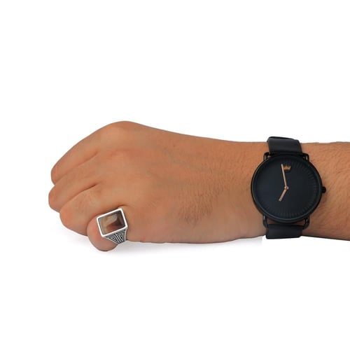 خاتم فضة عقيق مشجر مربع عيار 925 أسترليني