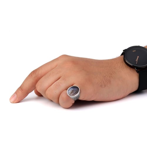 خاتم فضة عقيق مشجر عيار 925 أسترليني