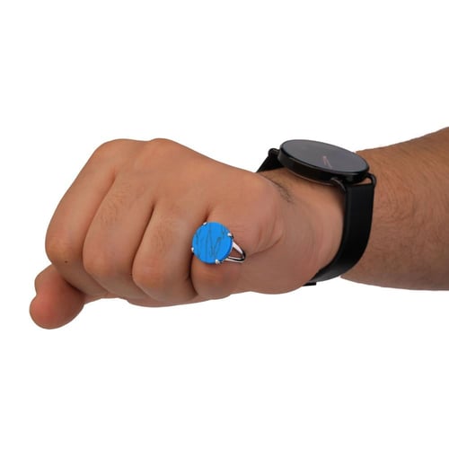 خاتم فضة شنكار حجر عقيق اسود رصاصي دائري عيار 925...