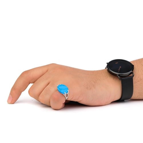 خاتم فضة شنكار فيروز أزرق عيار 925 أسترليني