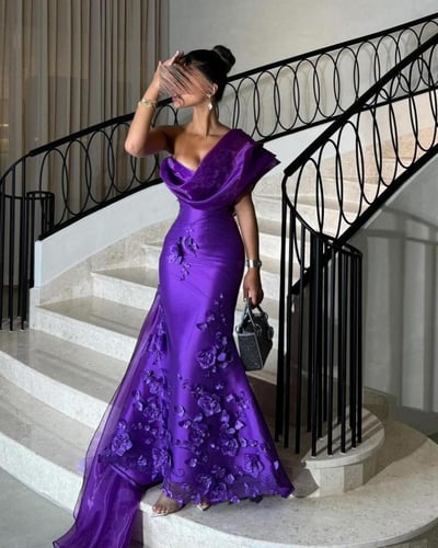 فستان سهرة خامة ميكادو تطريز ورود