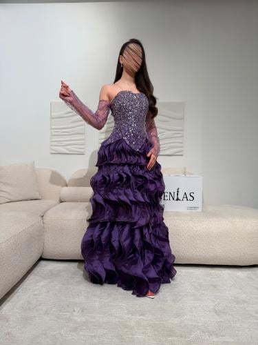 فستان سهرة شك يدوي مع كرنكل بشغل فاخر