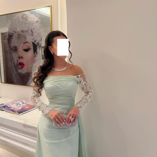 فستان سهرة جميل خامة تفته واورجنزا اكمام تل مطرز ك...