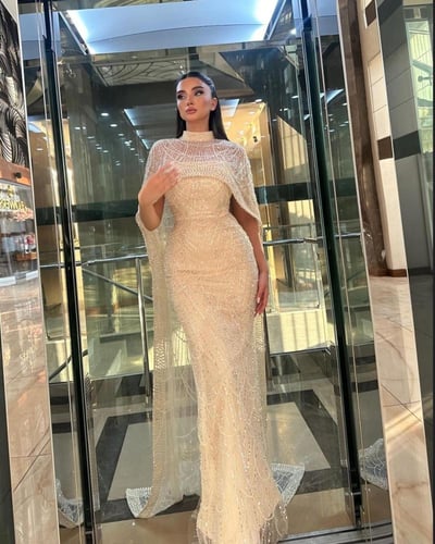 فستان انيق خامه تل مطرزه لول وخرز بالشغل الأصلي