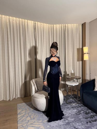 فستان الفخامة مخمل كوري مع شيفون جورجيت