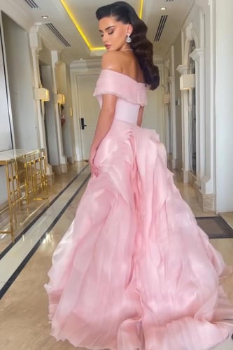 فستان خامة باربي كوري مع اورجنزا قص ليزر بشغل راقي