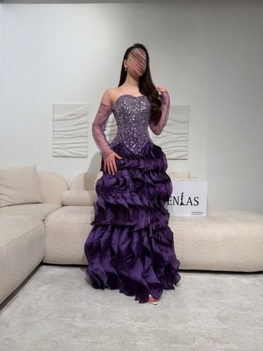 فستان سهرة شك يدوي مع كرنكل بشغل فاخر