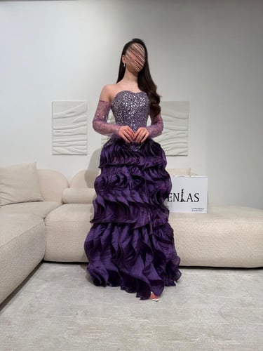 فستان سهرة شك يدوي مع كرنكل بشغل فاخر