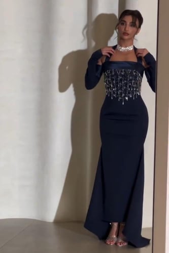 فستان سهرة انيق خامة باربي الصدر تفته تطريز احتراف...