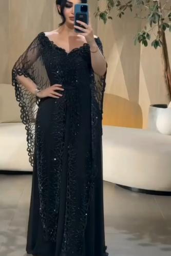 فستان سهرة فخم شيفون جورجيت مع تول مطرز شك