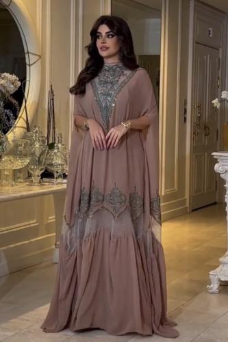 فستان سهرة شيفون جورجيت مع تول اصلي وبطانه تفته وت...