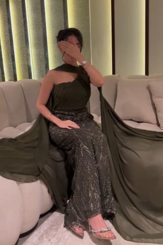 فستان سهرة كلفة تطريز مع شيفون جورجيت