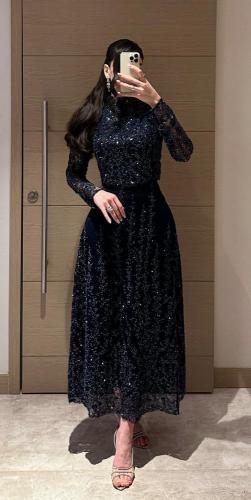 فستان سهرة كلفة مطرزه بشغل احترافي