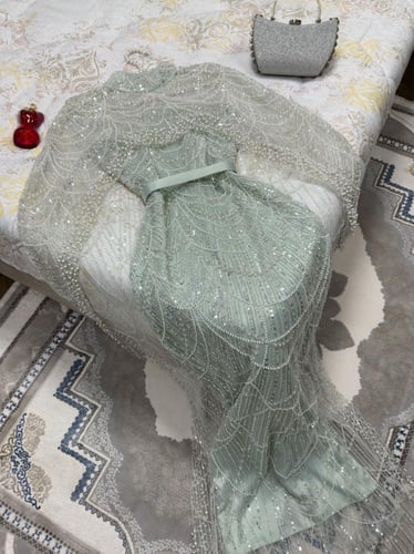 فستان انيق خامه تل مطرزه لول وخرز بالشغل الأصلي