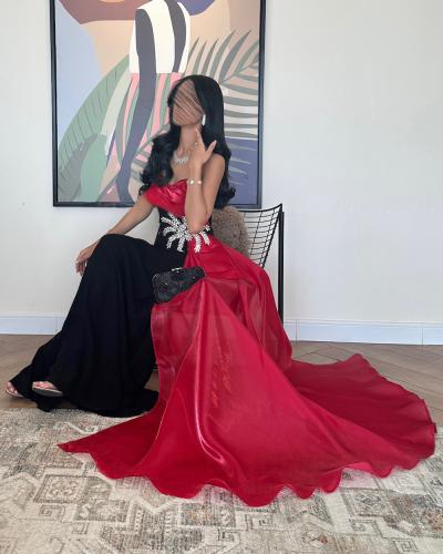 فستان سهرة فخم خامه كريب سترتش واورجنزا +تطريز كري...