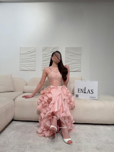 فستان سهرة شك يدوي مع كرنكل بشغل فاخر