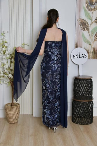 فستان فاخر كلفة مطرزة مع شيفون جورجيت